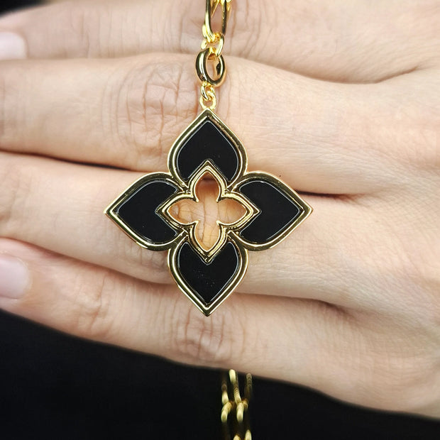 Alphabet RC Gold Plated Black Clover Plain Pendant Necklace