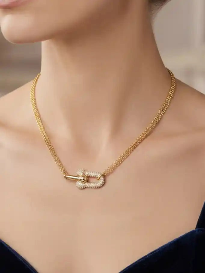Tifff & Co Gold Plated CZ U-Link Necklace