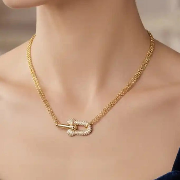 Tifff & Co Gold Plated CZ U-Link Necklace