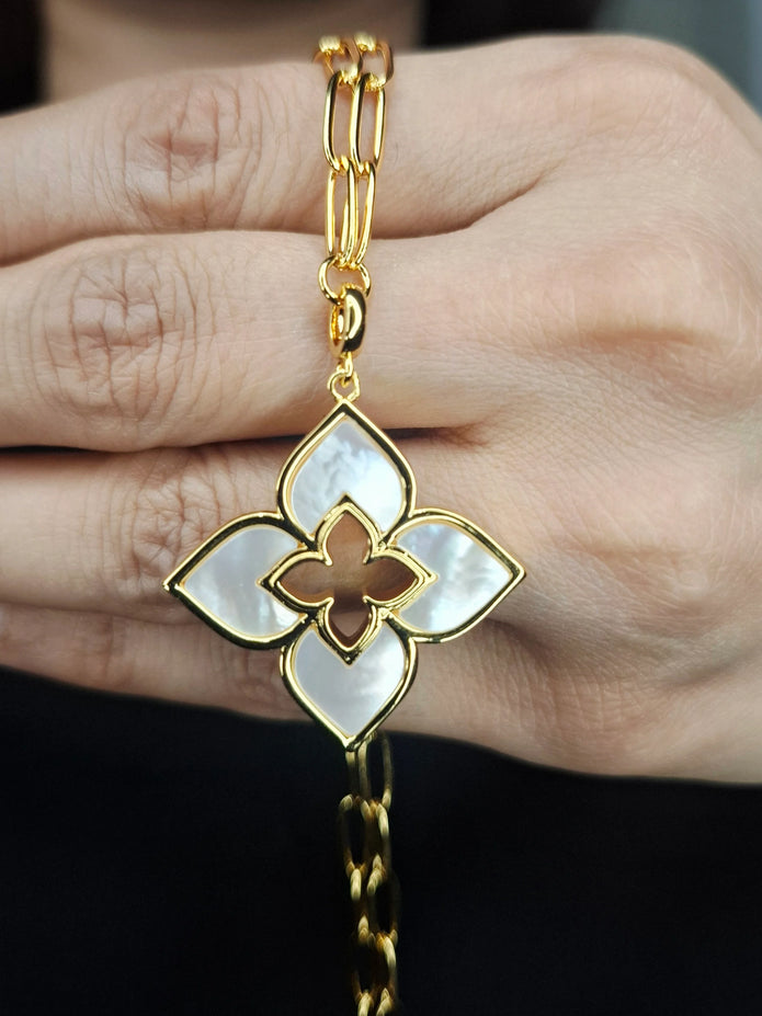 Alphabet RC Gold Plated White Clover Plain Pendant Necklace