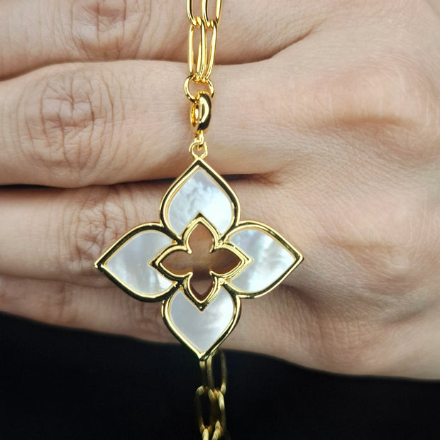 Alphabet RC Gold Plated White Clover Plain Pendant Necklace