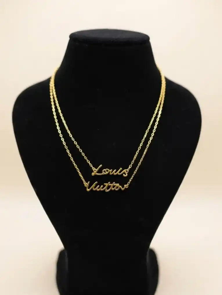 Gold Plated Double Layer Alphabet LV Necklace
