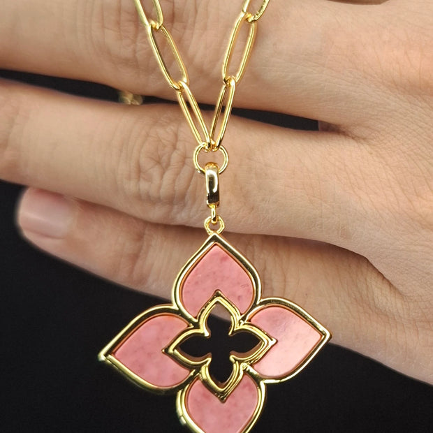Alphabet RC Gold Plated Pink Clover Plain Pendant Necklace