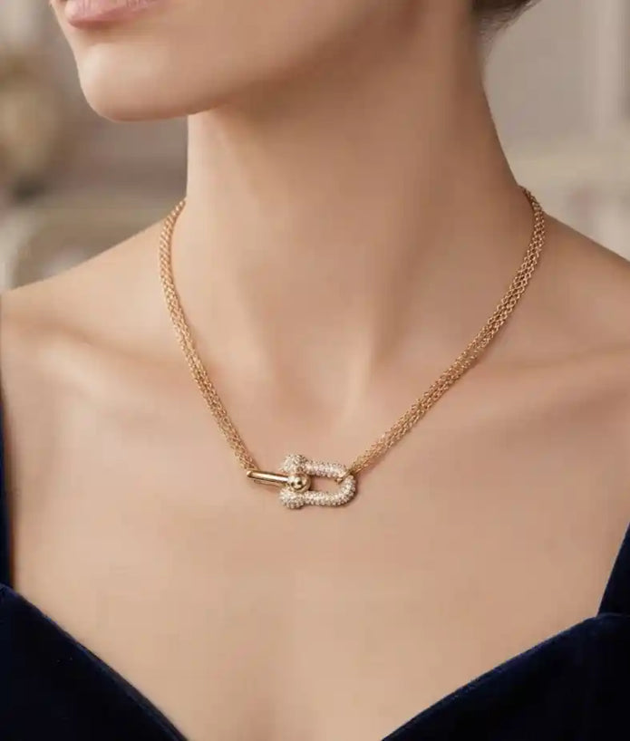 Tifff & Co Rose Gold Plated CZ U-Link Necklace