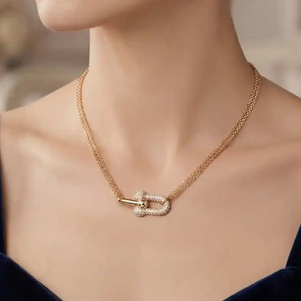 Tifff & Co Rose Gold Plated CZ U-Link Necklace