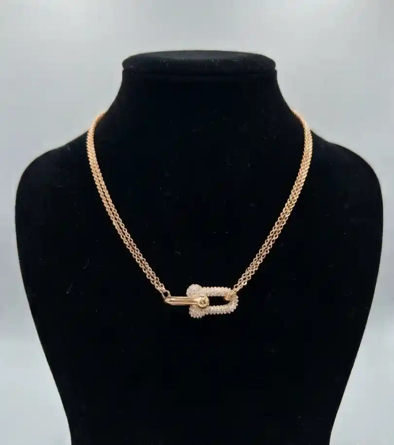 Tifff & Co Rose Gold Plated CZ U-Link Necklace