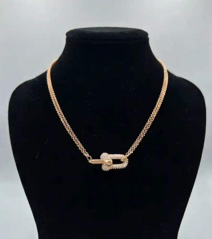 Tifff & Co Rose Gold Plated CZ U-Link Necklace