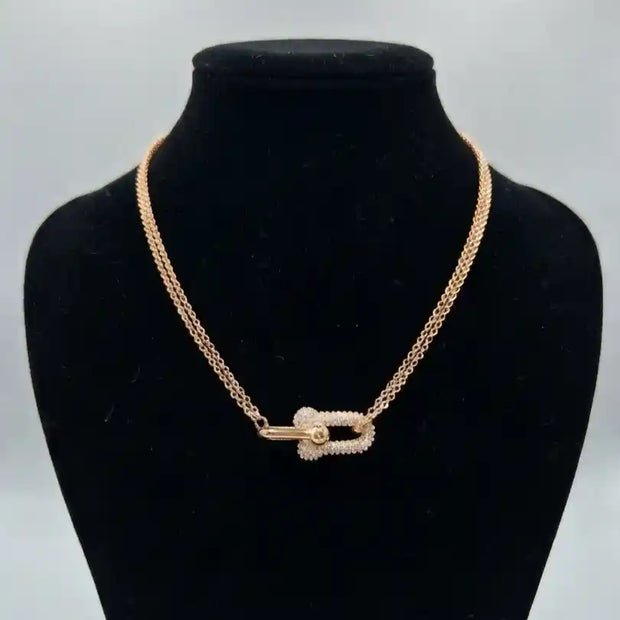 Tifff & Co Rose Gold Plated CZ U-Link Necklace