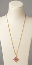 Alphabet RC Gold Plated Pink Clover Plain Pendant Necklace