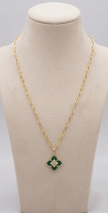 Alphabet RC Gold Plated Green Clover CZ Pendant Necklace