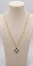 Alphabet RC Gold Plated Green Clover CZ Pendant Necklace