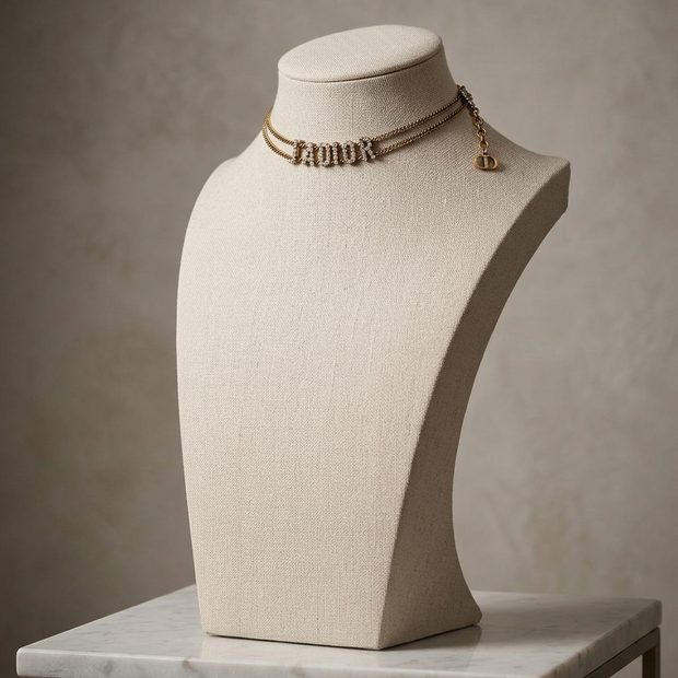 Antique Gold Plated CD Alphabet Choker Necklace with CZ