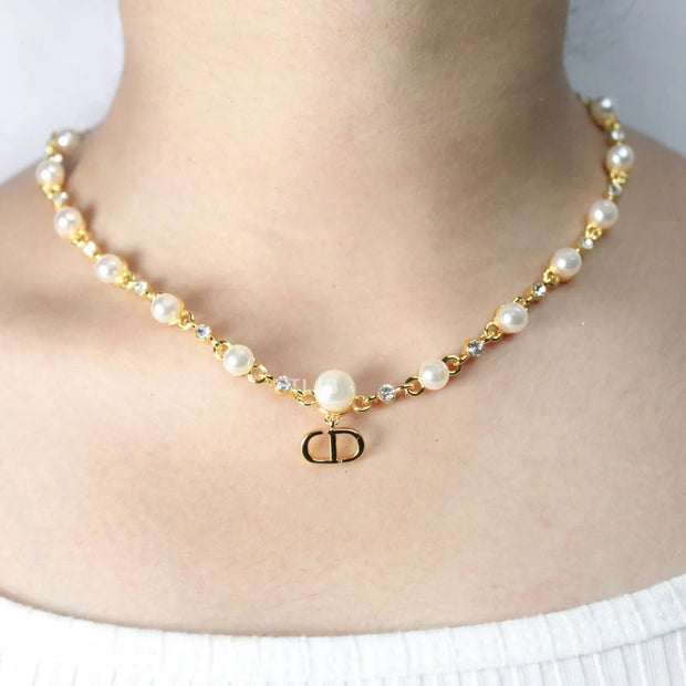 Alphabet CD Pearl Studded Chain in Gold
