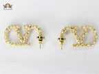 Alphabet V pearl studded open hoop