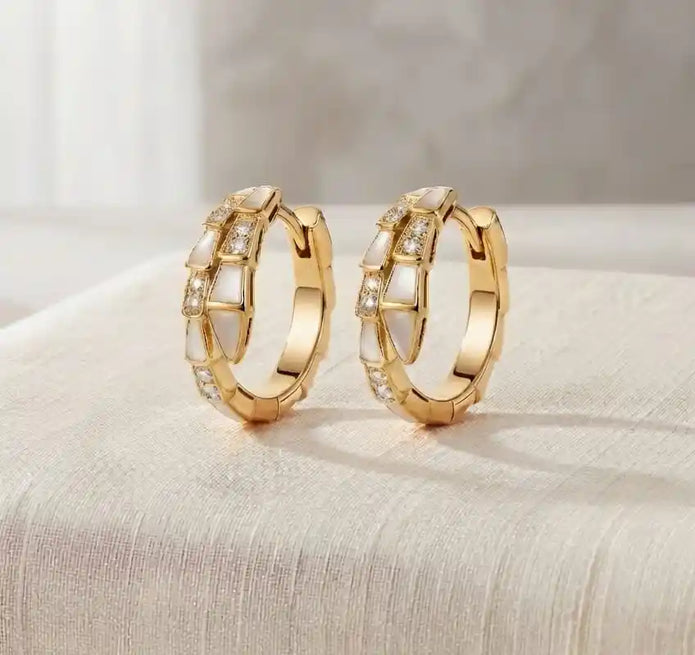 Gold Plated CZ and White Serpentine Necklace Set