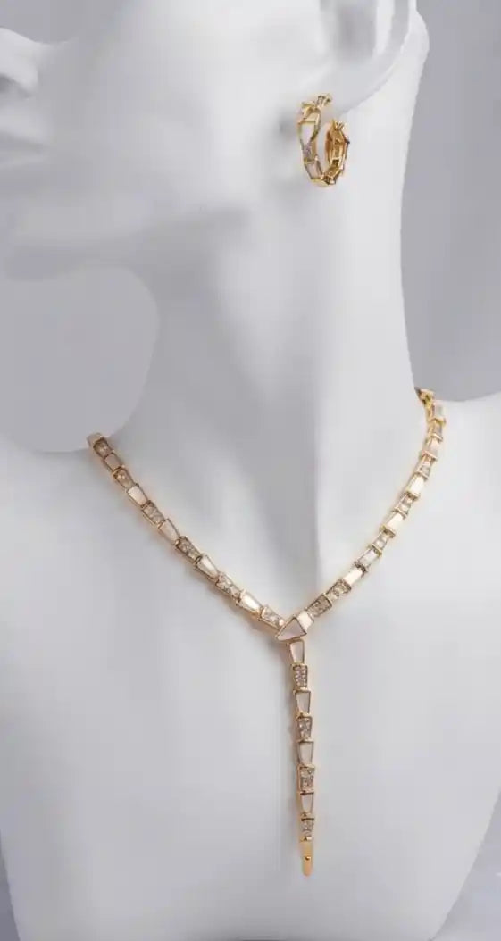 Gold Plated CZ and White Serpentine Necklace Set