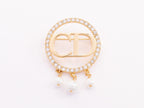 Gold Alphabet C and D brooch with cz and pearl dangles