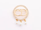 Gold Alphabet C and D brooch with cz and pearl dangles