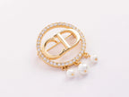 Gold Alphabet C and D brooch with cz and pearl dangles