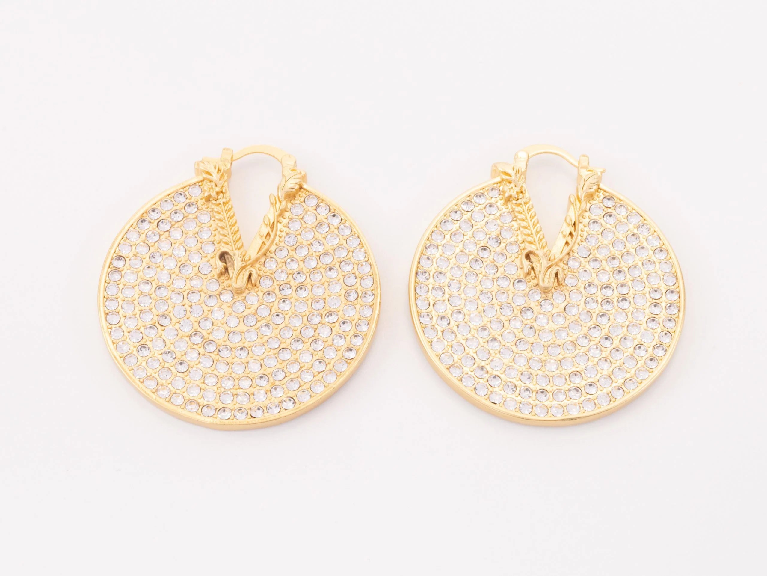 Alphabet V on Gold CZ disc earrings