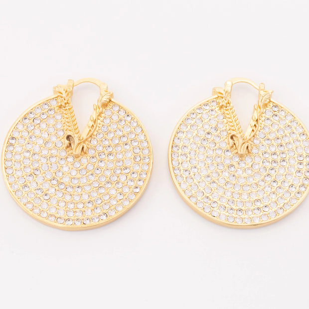 Alphabet V on Gold CZ disc earrings