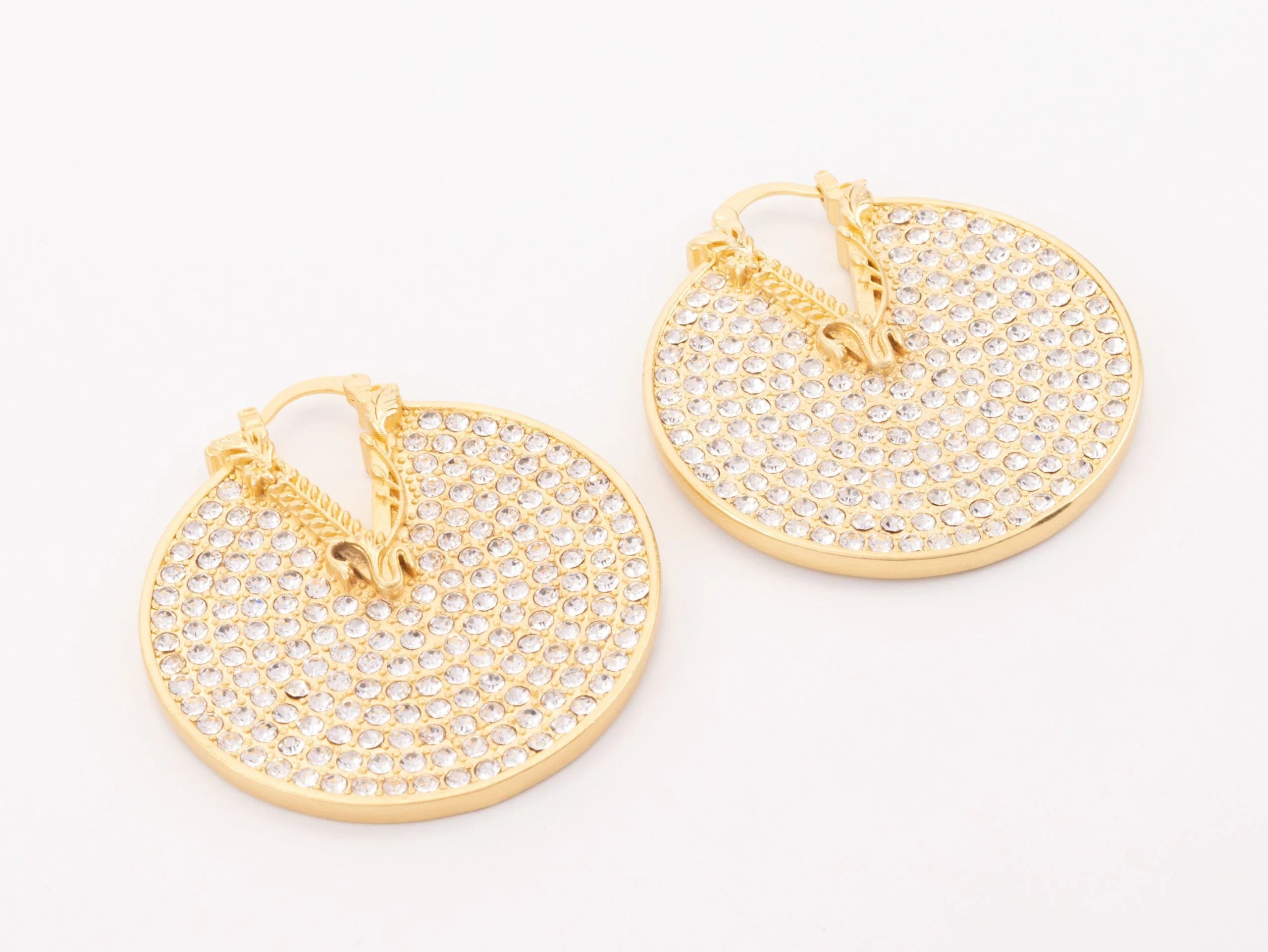 Alphabet V on Gold CZ disc earrings