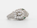 Silver plated Snake head cz open ring with Emerald detailing