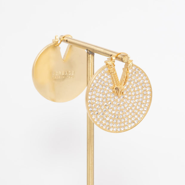 Alphabet V on Gold CZ disc earrings