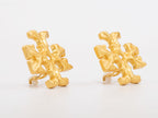 Gold earrings with T motifs matt finish clip ons