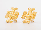 Gold earrings with T motifs matt finish clip ons