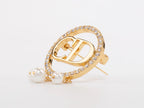 Gold Alphabet C and D brooch with cz and pearl dangles