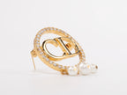 Gold Alphabet C and D brooch with cz and pearl dangles
