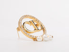 Gold Alphabet C and D brooch with cz and pearl dangles