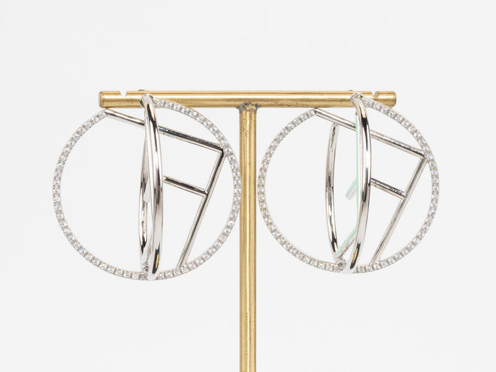 Half F platinum and green earrings hoops with CZ
