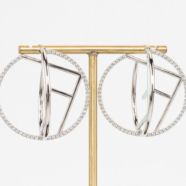 Half F platinum and green earrings hoops with CZ