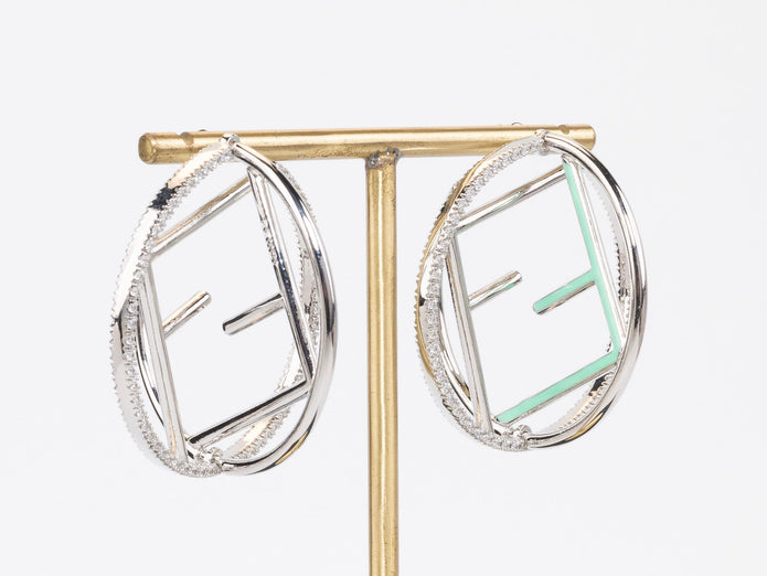 Half F platinum and green earrings hoops with CZ