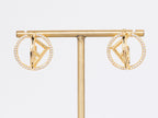 Half F gold earrings hoops with CZ