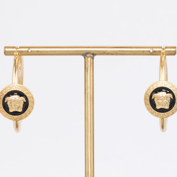 Gold Medusa on Black enamel hoops