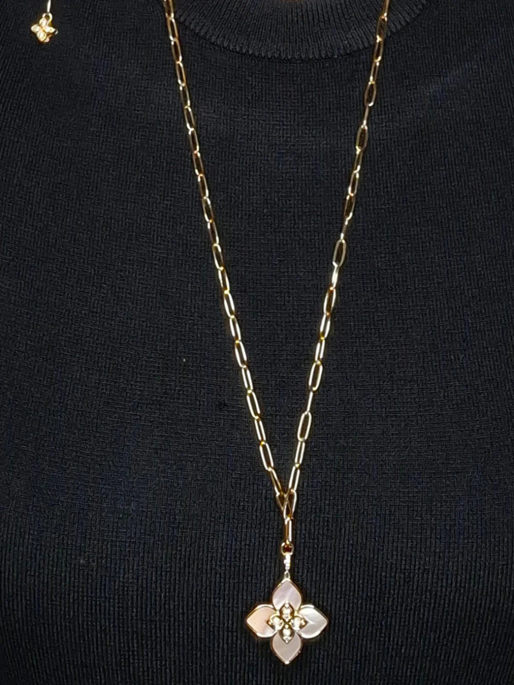 Alphabet RC Gold Plated White Clover CZ Pendant Necklace