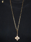 Alphabet RC Gold Plated White Clover CZ Pendant Necklace