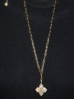 Alphabet RC Gold Plated White Clover CZ Pendant Necklace