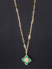 Alphabet RC Gold Plated Green Clover CZ Pendant Necklace