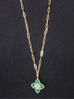 Alphabet RC Gold Plated Green Clover CZ Pendant Necklace