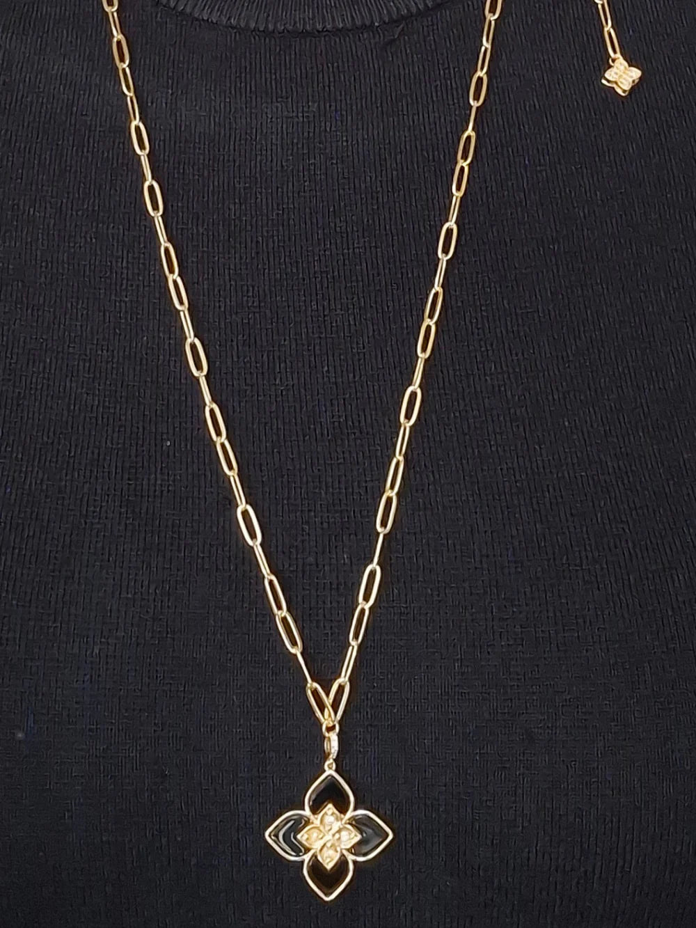 Alphabet RC Gold Plated Black Clover CZ Pendant Necklace