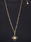Alphabet RC Gold Plated Black Clover CZ Pendant Necklace