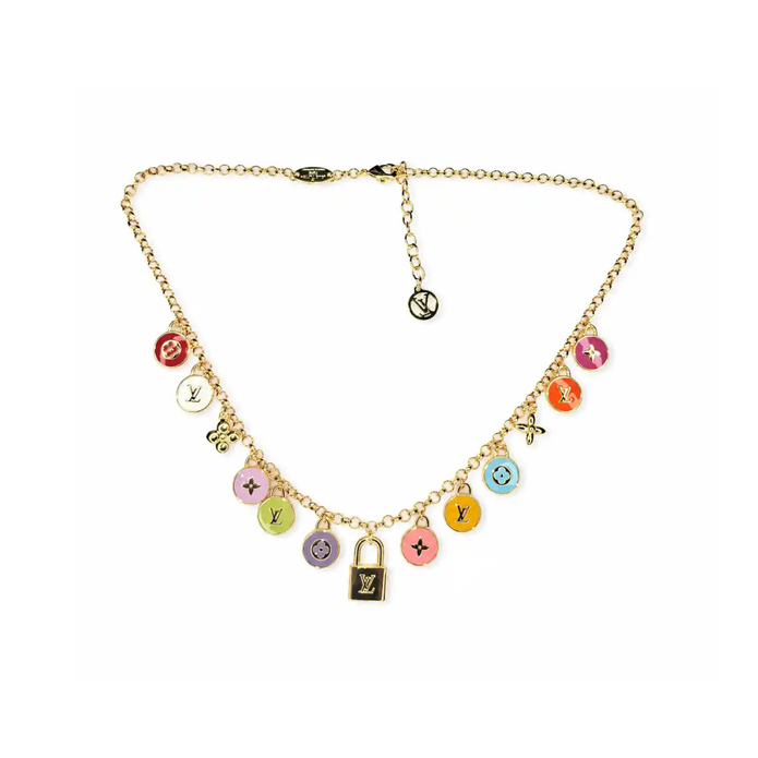 Gold Plated Multicolor Alphabet LV Charm Necklace