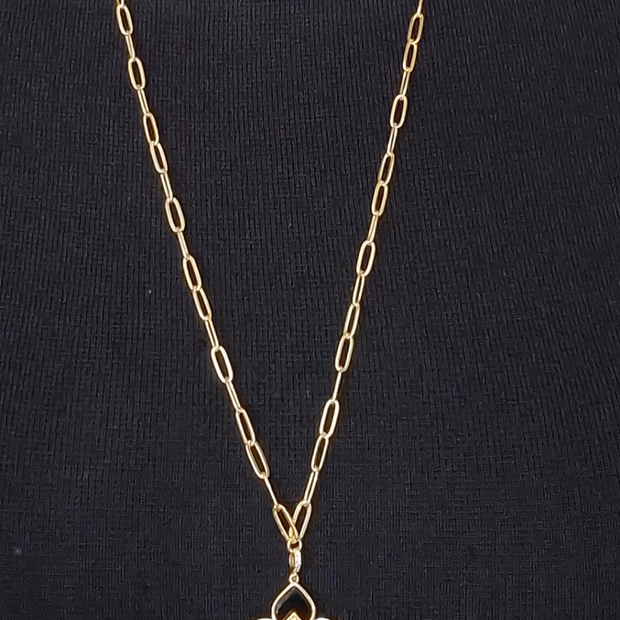 Alphabet RC Gold Plated Black Clover CZ Pendant Necklace