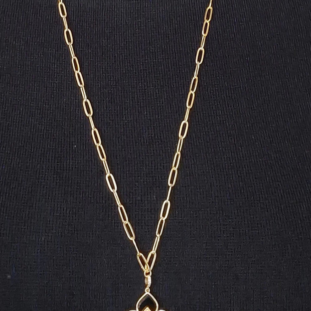 Alphabet RC Gold Plated Black Clover CZ Pendant Necklace