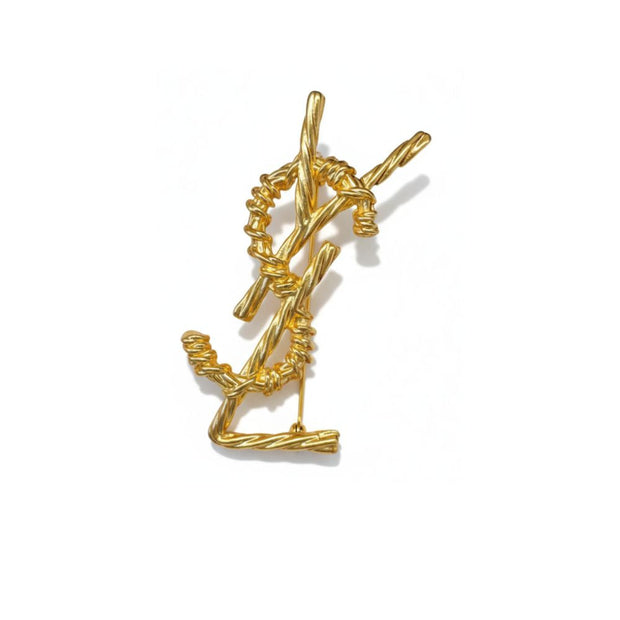 Alphabet Y S and L brooch in glossy gold finish