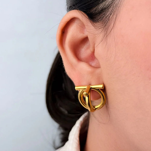 Alphabet SF Double Loop Matt gold Studs